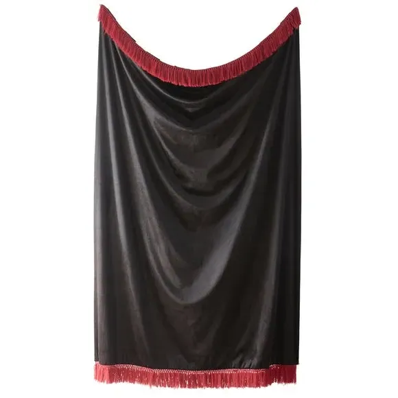 Stripe Throw Blanket with Fringe - Black, Velvet