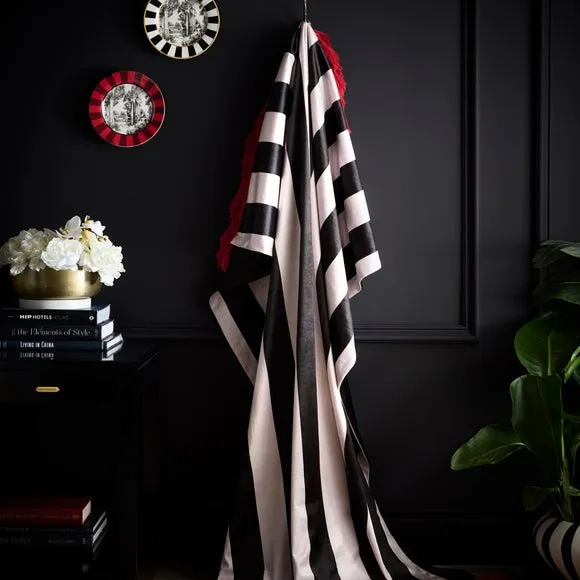 Stripe Throw Blanket with Fringe - Black, Velvet image