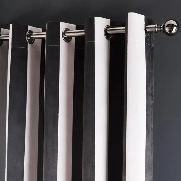Striped Blackout Eyelet Curtains - Black, Velvet