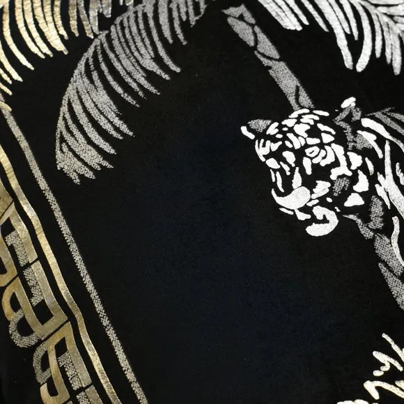 Tiger Print Cushion - Black, Velvet