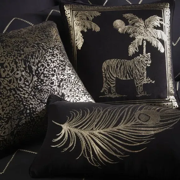 Tiger Print Cushion - Black, Velvet