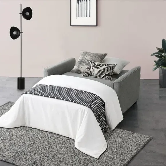 2-Seater Sofa Bed with Storage - Grey, Fabric