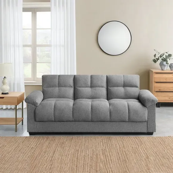 3-Seater Sofa Bed with Storage - Grey, Fabric image