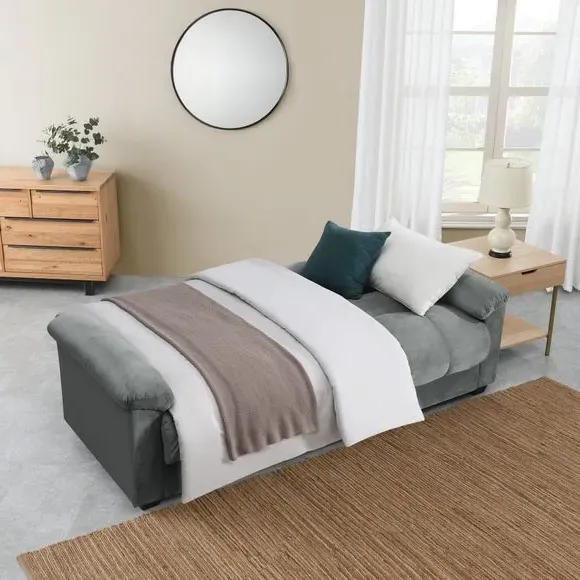 3-Seater Sofa Bed with Storage - Grey, Velvet