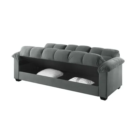 3-Seater Sofa Bed with Storage - Grey, Velvet