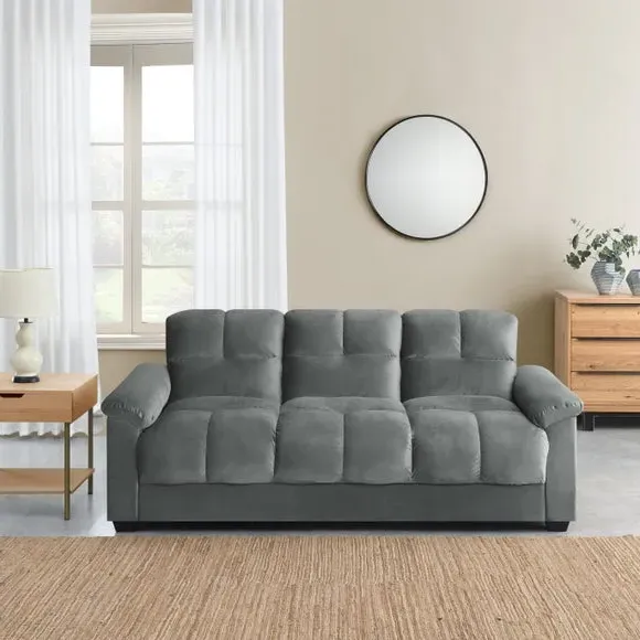 3-Seater Sofa Bed with Storage - Grey, Velvet image
