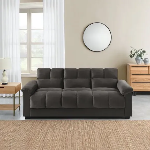 3-Seater Sofa Bed with Storage - Mink, Velvet