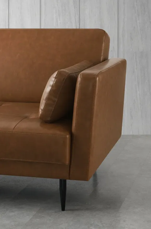 Corner Double Sofa Bed with Chaise - Tan, Faux Leather