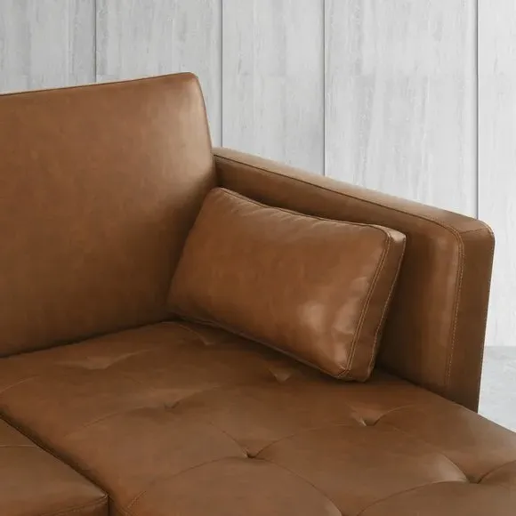 Corner Double Sofa Bed with Chaise - Tan, Faux Leather