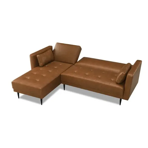 Corner Double Sofa Bed with Chaise - Tan, Faux Leather