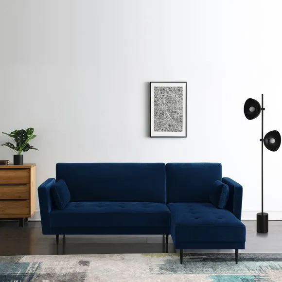 Corner Double Sofa Bed with Storage - Midnight, Velvet
