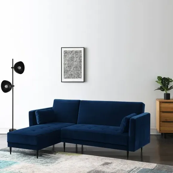 Corner Double Sofa Bed with Storage - Midnight, Velvet image