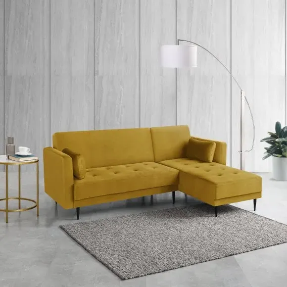 Corner Double Sofa Bed with Storage - Mustard, Velvet