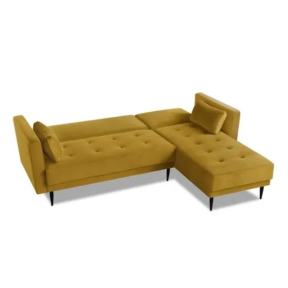 Corner Double Sofa Bed with Storage - Mustard, Velvet
