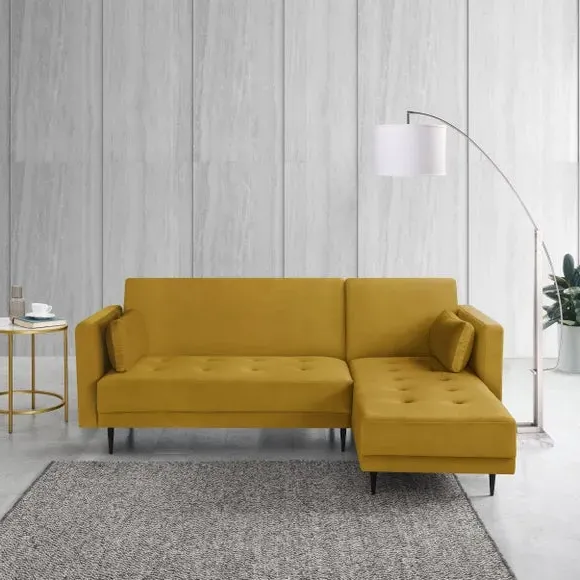 Corner Double Sofa Bed with Storage - Mustard, Velvet