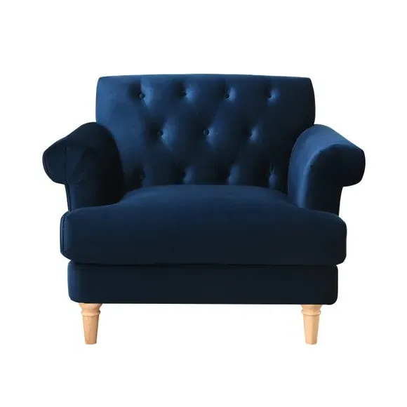 Tufted Armchair with Rolled Arms - Midnight, Velvet