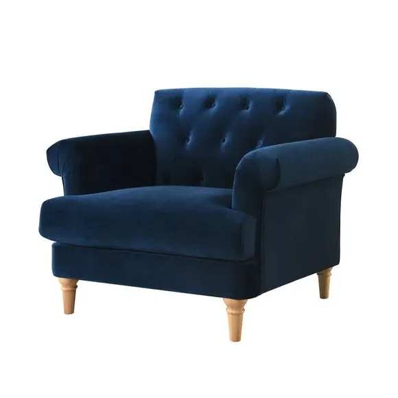 Tufted Armchair with Rolled Arms - Midnight, Velvet