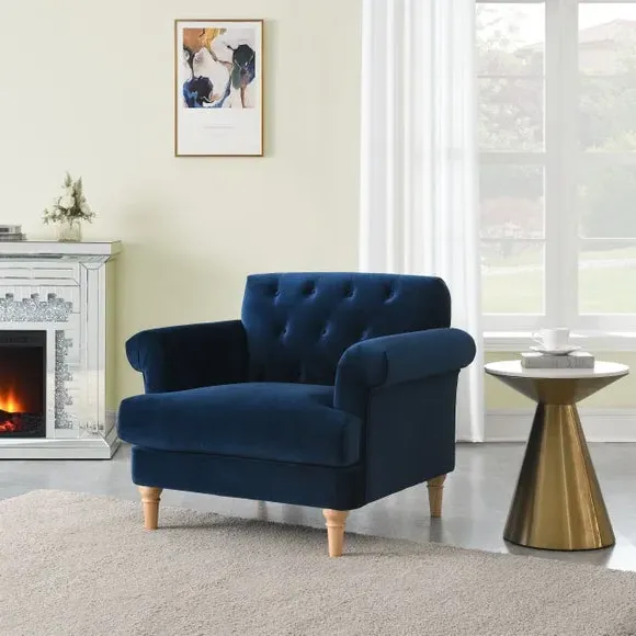 Tufted Armchair with Rolled Arms - Midnight, Velvet image