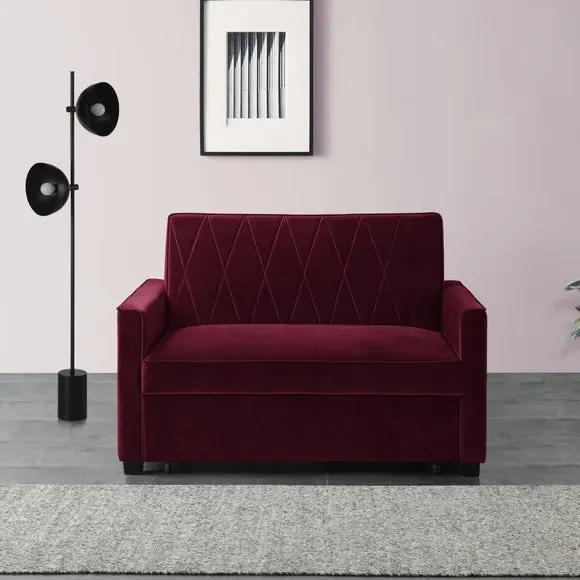 2-Seater Sofa Bed with Clic Clac - Burgundy, Velvet