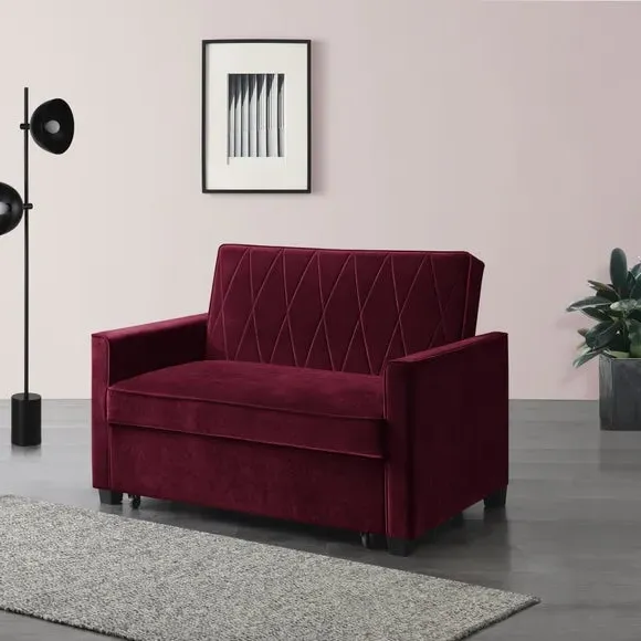 2-Seater Sofa Bed with Clic Clac - Burgundy, Velvet