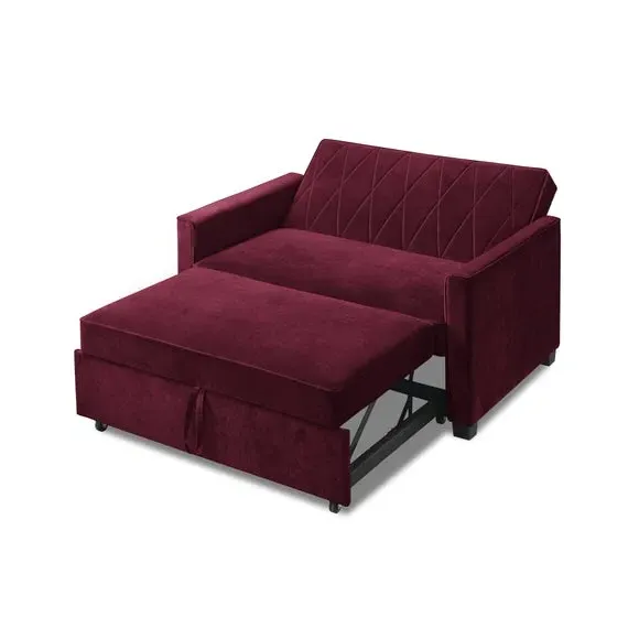 2-Seater Sofa Bed with Clic Clac - Burgundy, Velvet