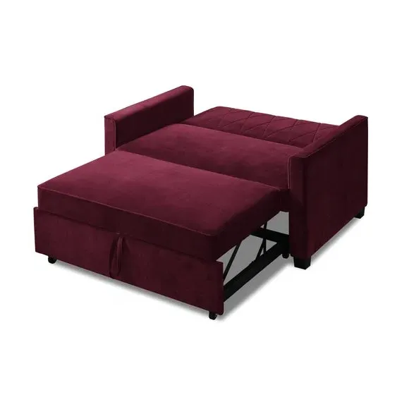 2-Seater Sofa Bed with Clic Clac - Burgundy, Velvet