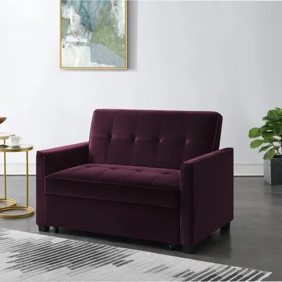 2-Seater Sofa Bed with Clic Clac - Damson, Velvet