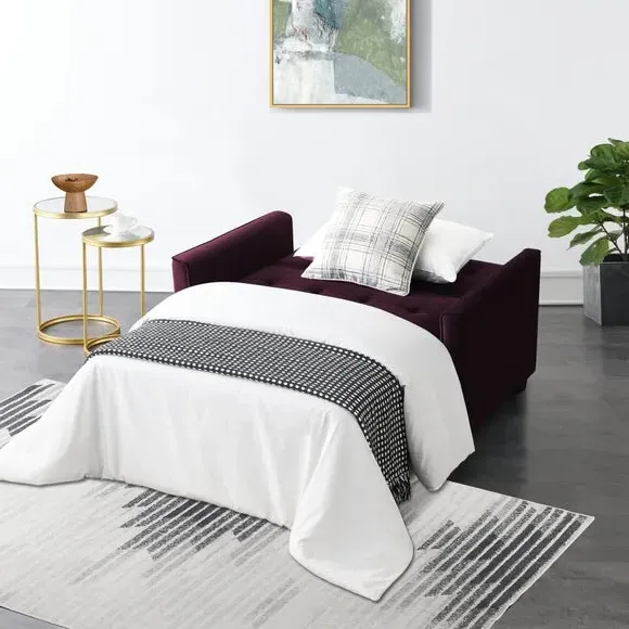 2-Seater Sofa Bed with Clic Clac - Damson, Velvet