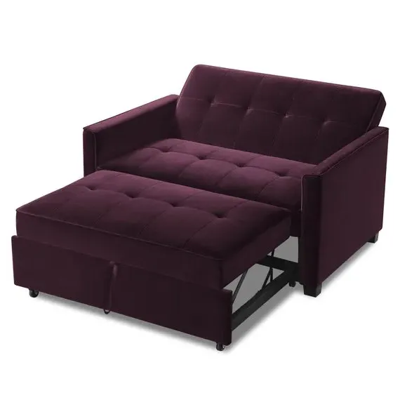 2-Seater Sofa Bed with Clic Clac - Damson, Velvet