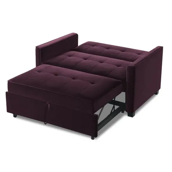 2-Seater Sofa Bed with Clic Clac - Damson, Velvet