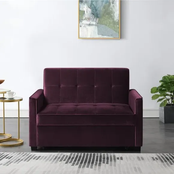 2-Seater Sofa Bed with Clic Clac - Damson, Velvet image