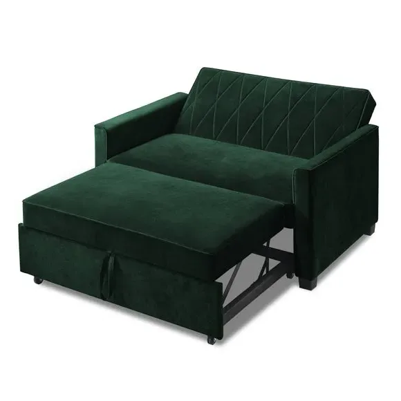2-Seater Sofa Bed with Clic Clac - Green, Velvet