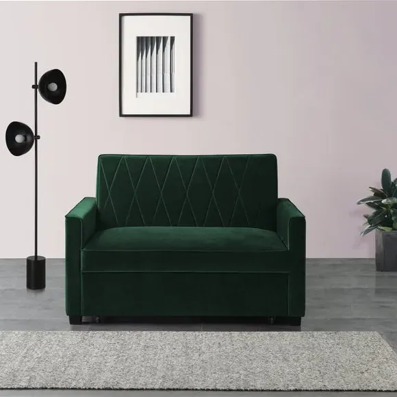 2-Seater Sofa Bed with Clic Clac - Green, Velvet