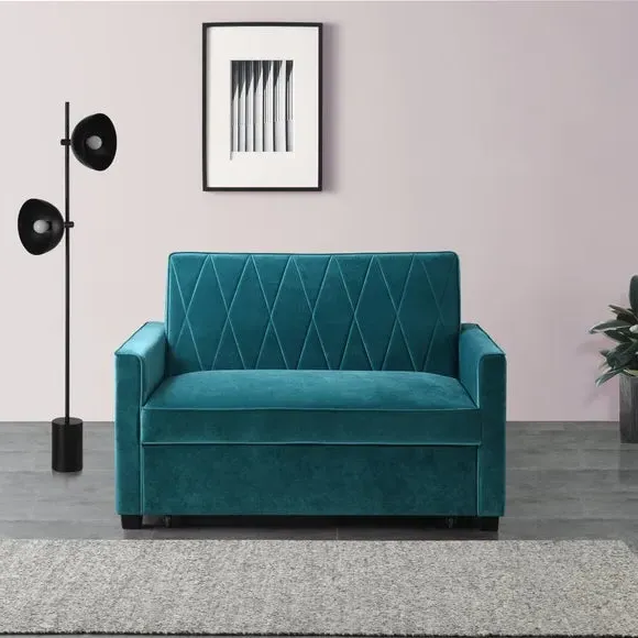 2-Seater Sofa Bed with Clic Clac - Teal, Velvet