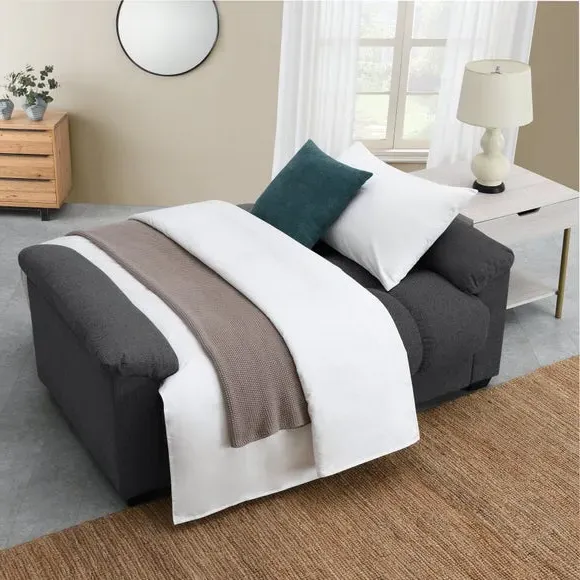 2-Seater Sofa Bed with Storage - Dark Grey, Chenille