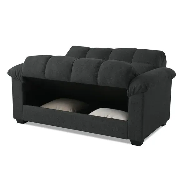2-Seater Sofa Bed with Storage - Dark Grey, Chenille