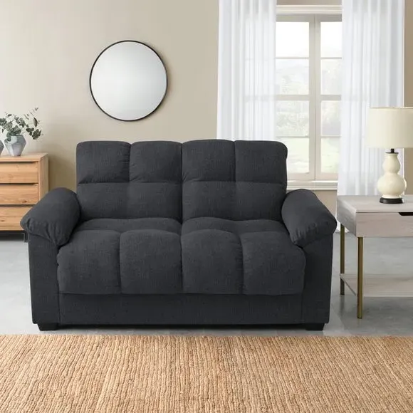 2-Seater Sofa Bed with Storage - Dark Grey, Chenille image