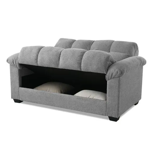 2-Seater Sofa Bed with Storage - Grey, Chenille