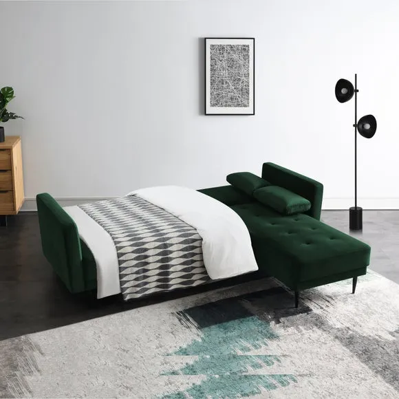 3-Seater Corner Sofa Bed - Green, Velvet