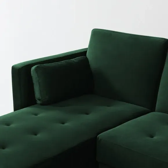 3-Seater Corner Sofa Bed - Green, Velvet