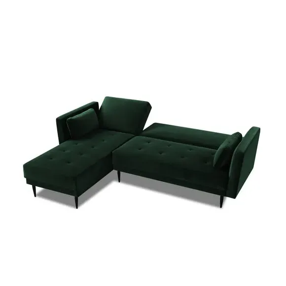 3-Seater Corner Sofa Bed - Green, Velvet