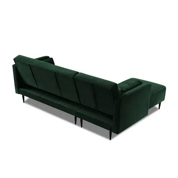 3-Seater Corner Sofa Bed - Green, Velvet