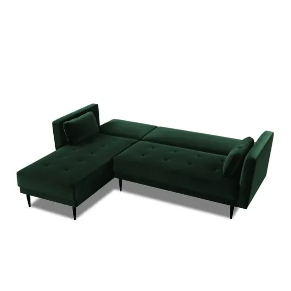 3-Seater Corner Sofa Bed - Green, Velvet