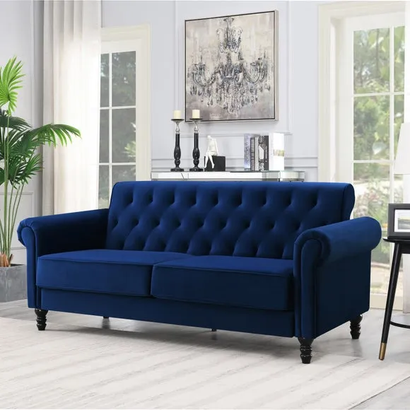 3-Seater Sofa with Removable Cushions - Blue, Velvet image