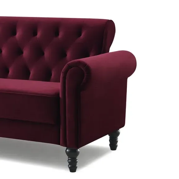 3-Seater Sofa with Removable Cushions - Burgundy, Velvet
