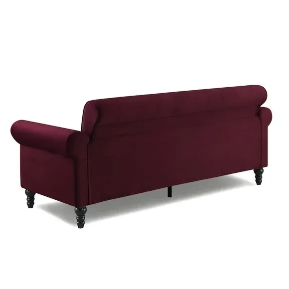 3-Seater Sofa with Removable Cushions - Burgundy, Velvet