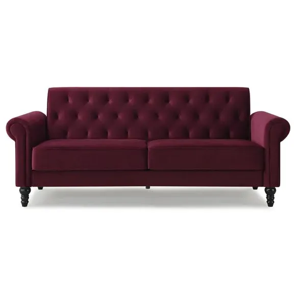 3-Seater Sofa with Removable Cushions - Burgundy, Velvet