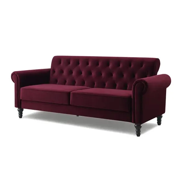 3-Seater Sofa with Removable Cushions - Burgundy, Velvet