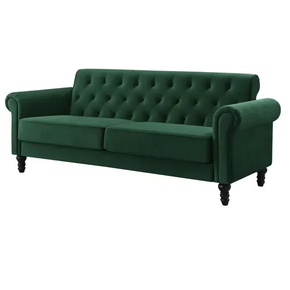 3-Seater Sofa with Removable Cushions - Green, Velvet