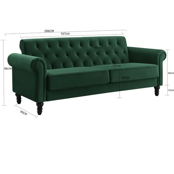 3-Seater Sofa with Removable Cushions - Green, Velvet